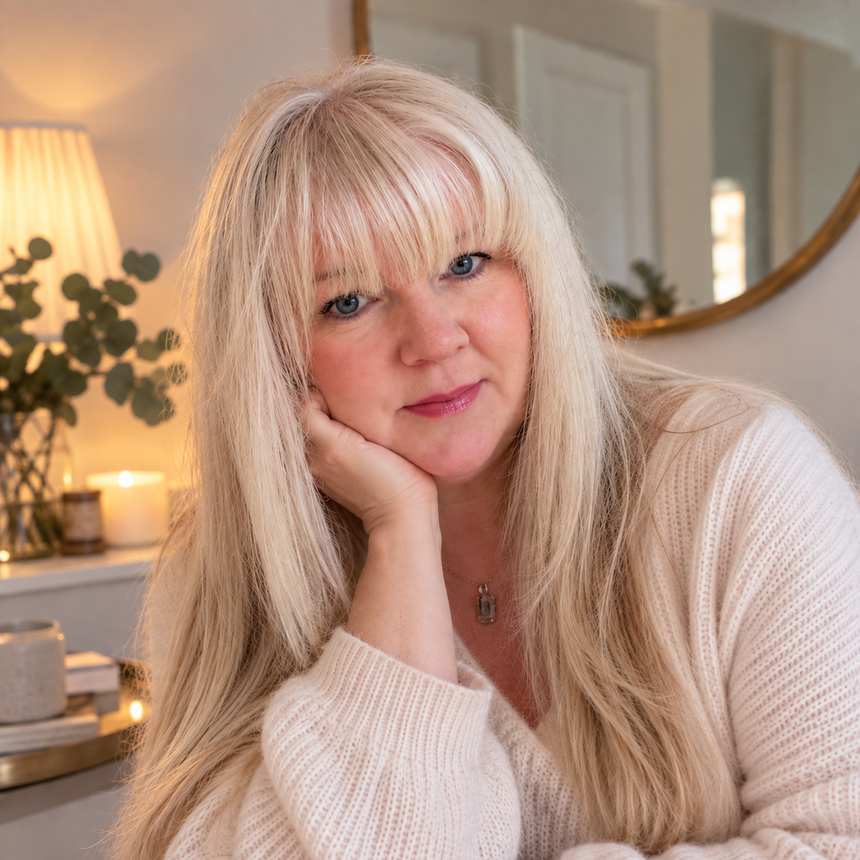 Sam, founder of The Secret to Desire, smiling in a soft lilac setting.
